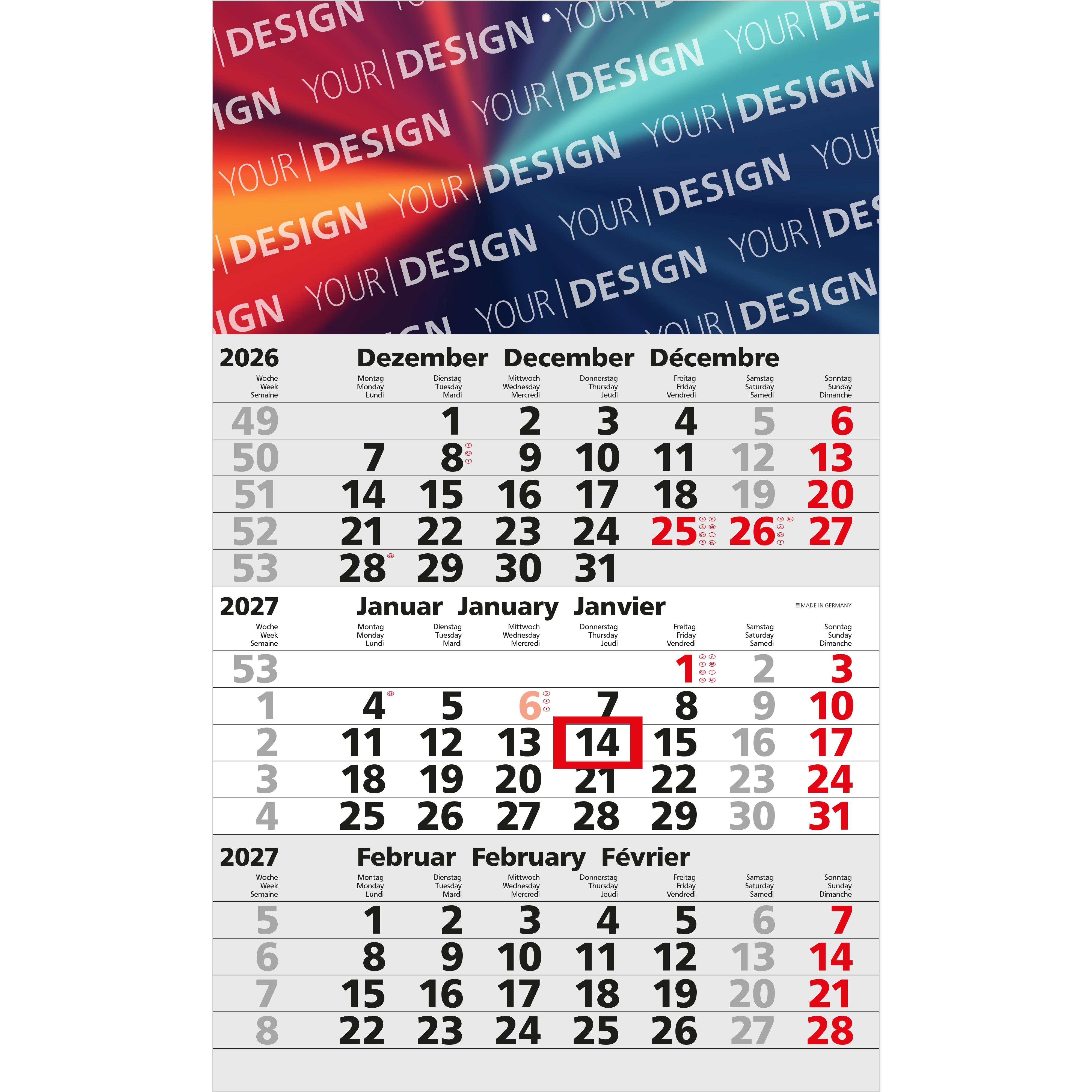 3-Monatskalender Einblatt Solid 3 EXPRESS Schrift