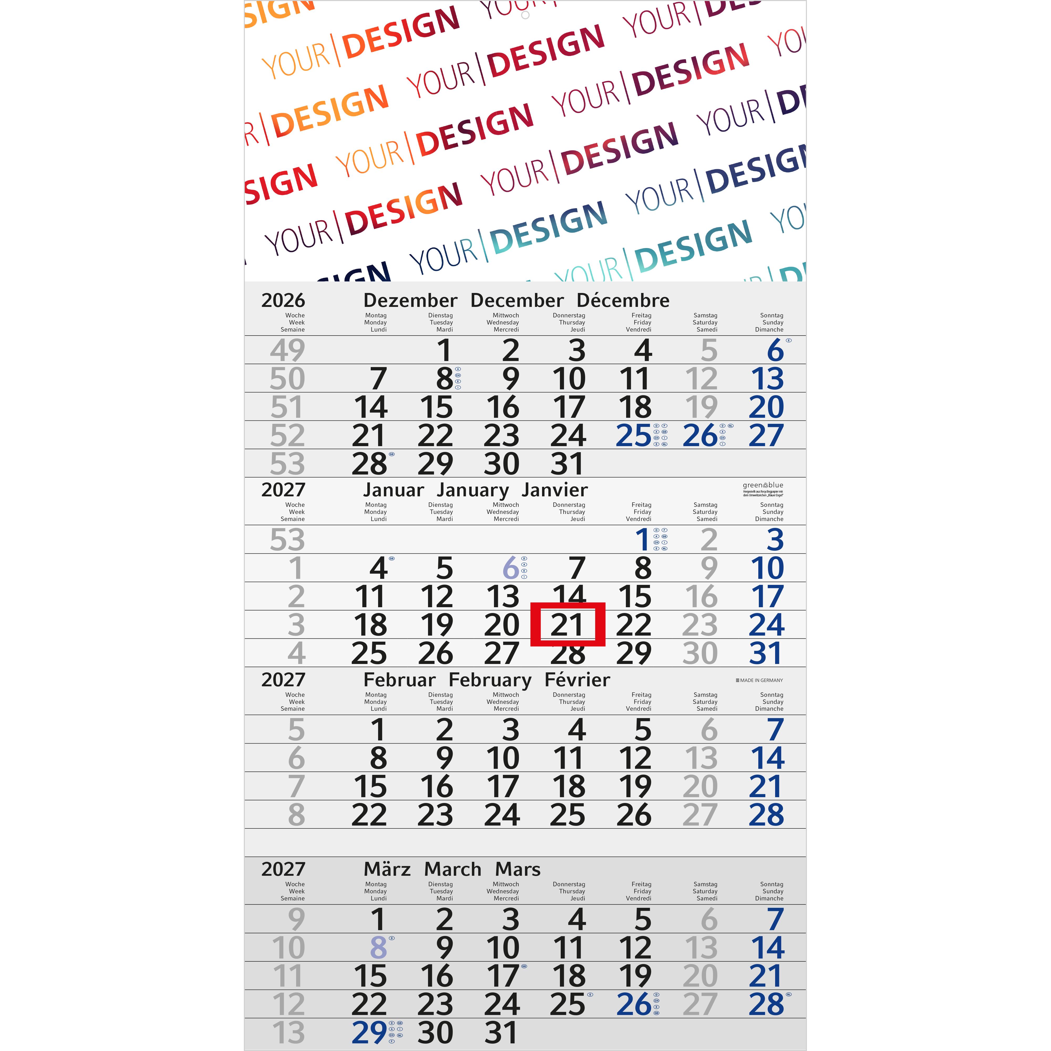 4-Monatskalender Einblatt Budget 4 RECYCLING Schrift