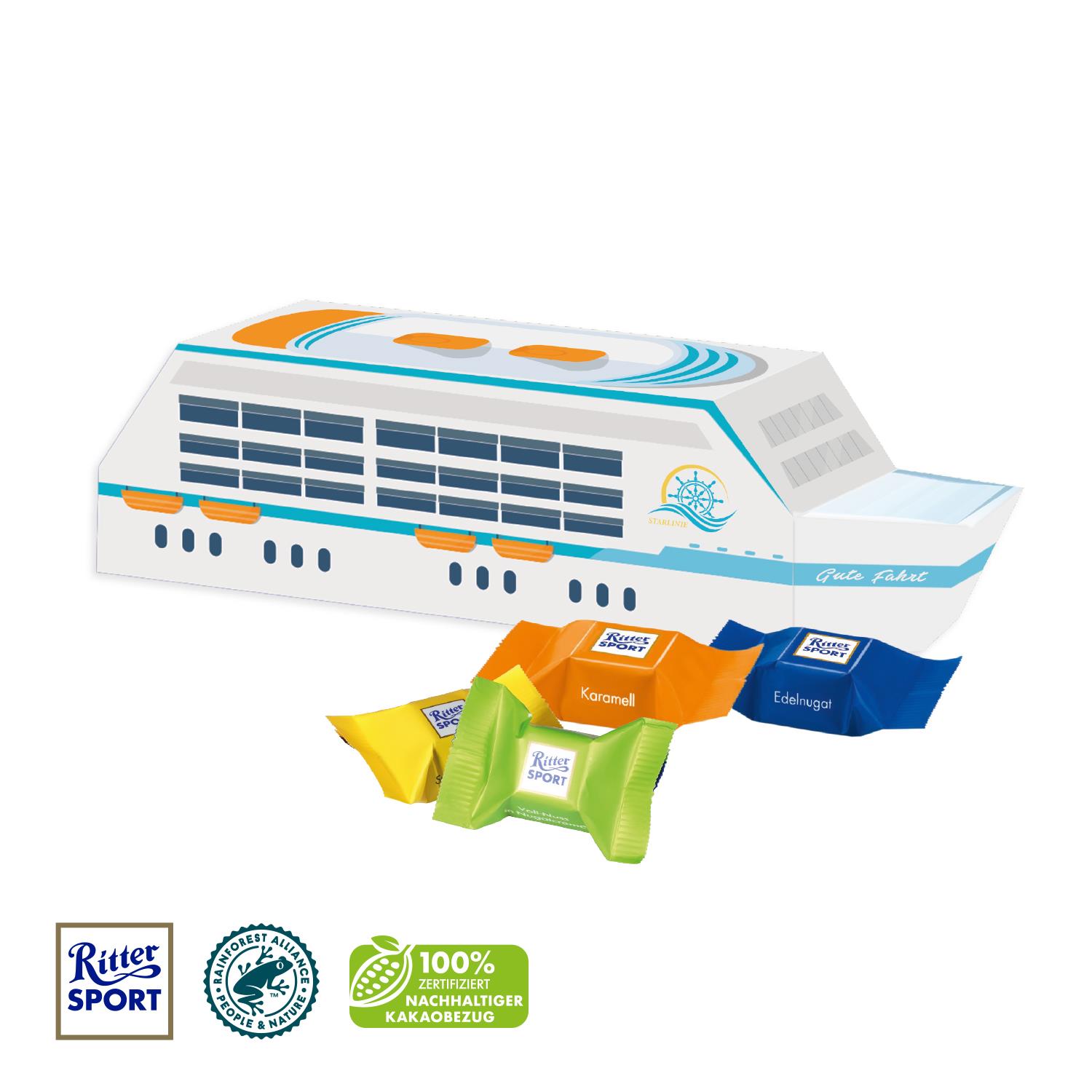 3D Pr�sent �Schiff� mit Ritter SPORT Schokow�rfel