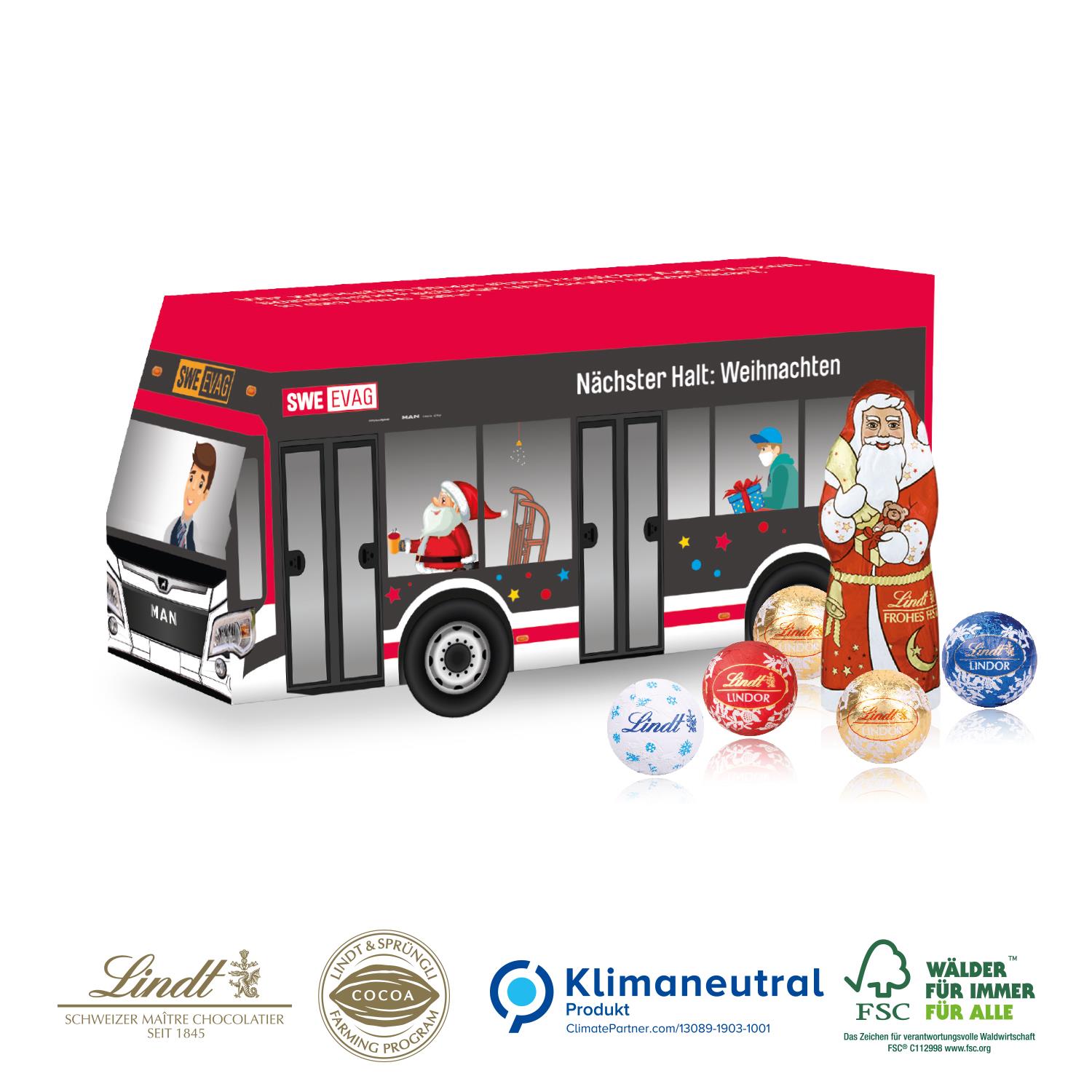 3D Präsent Bus, Klimaneutral, FSC® Lindt 4-farbig
